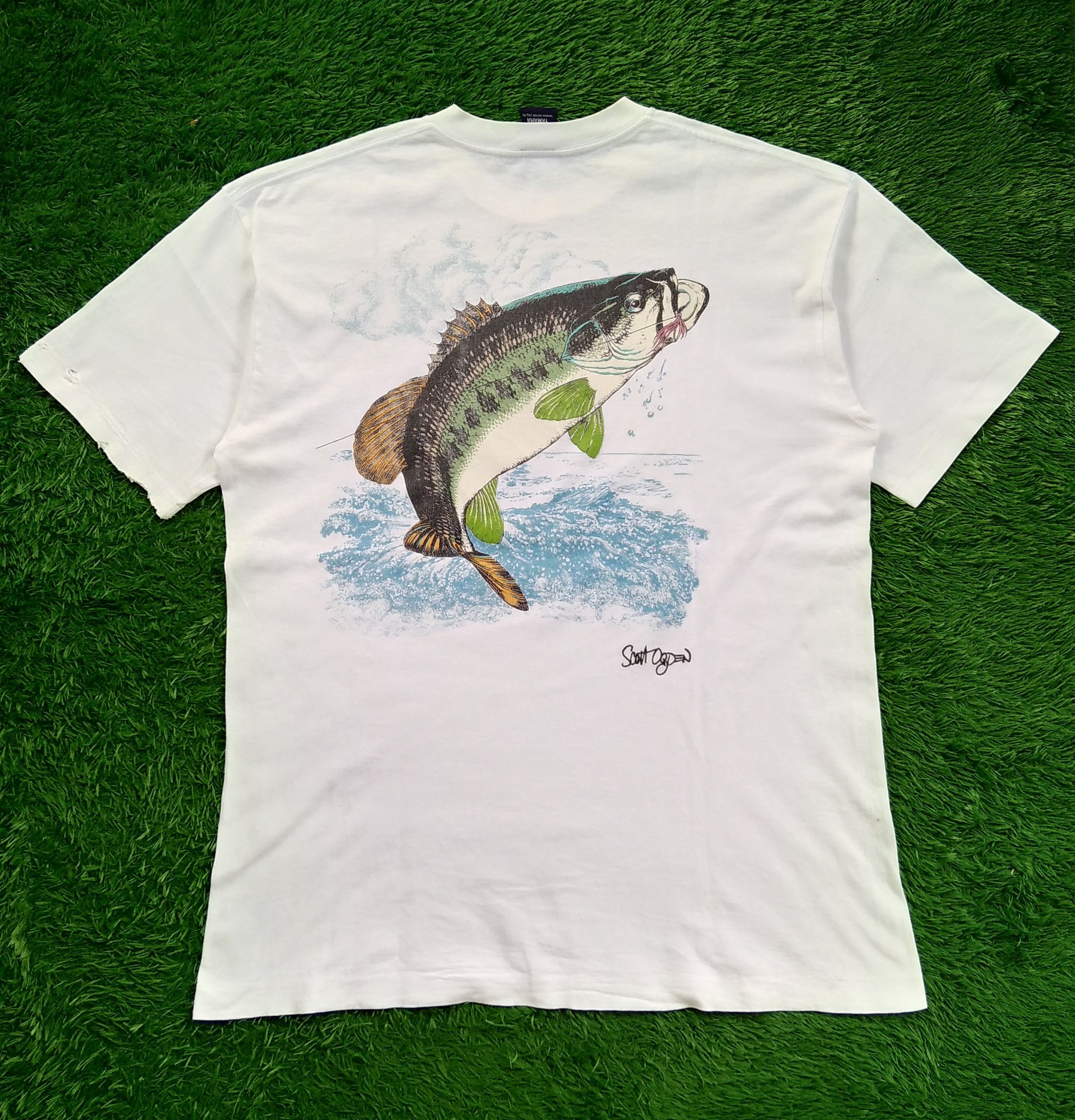 Vintage × Yamaha VTG 90s Distressed Yamaha Bass Fishing T shirt Size US L / EU 52-54 / 3 - 3 Thumbnail
