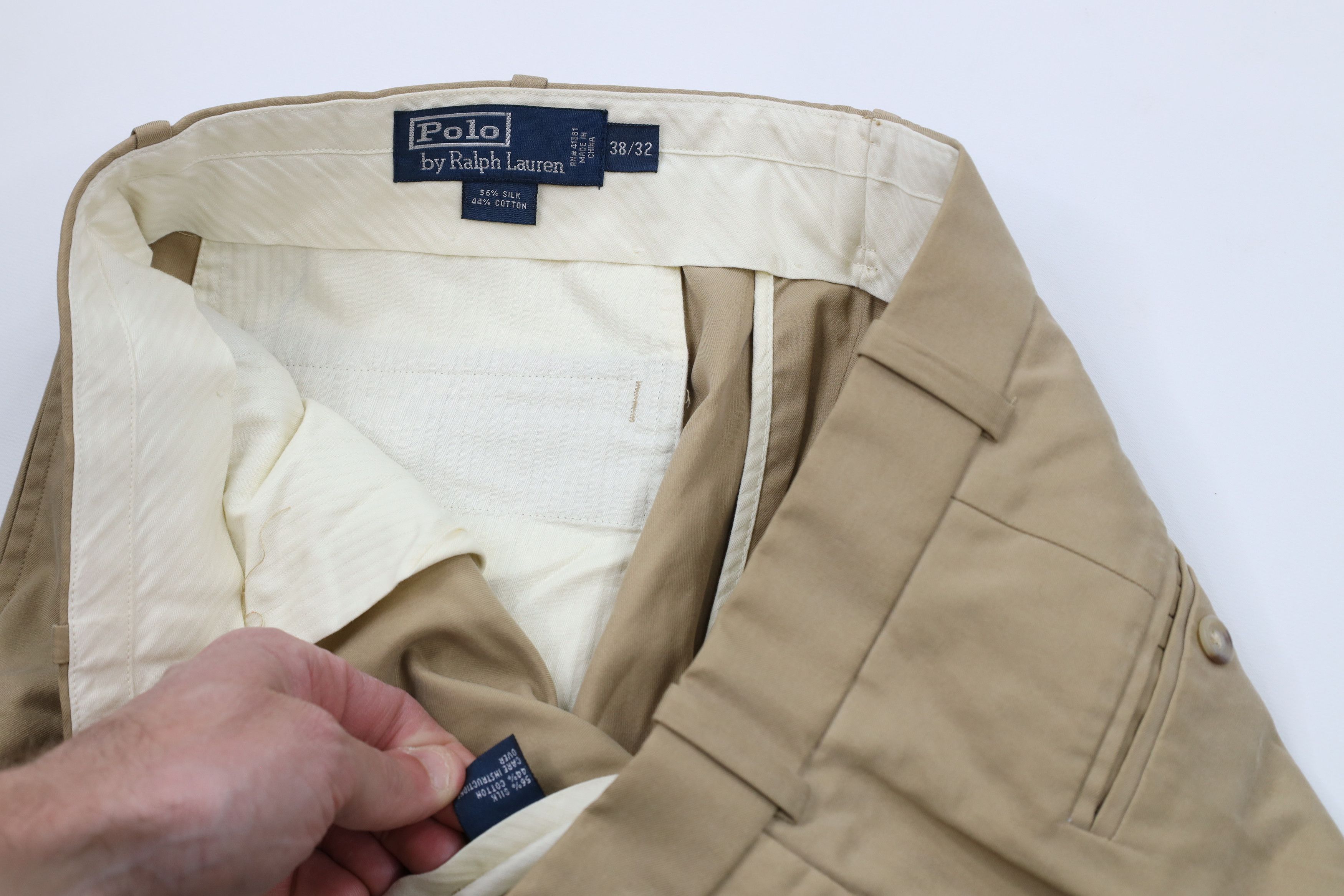 Ralph Lauren × Vintage Vintage 90s Ralph Lauren Blend Wide Leg Chino Pants Beige Size US 38 / EU 54 - 6 Thumbnail
