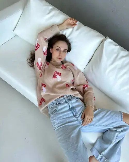 Japanese Brand Women Mushroom Printed Sweater 2023 Autumn Size ONE SIZE - 6 Thumbnail