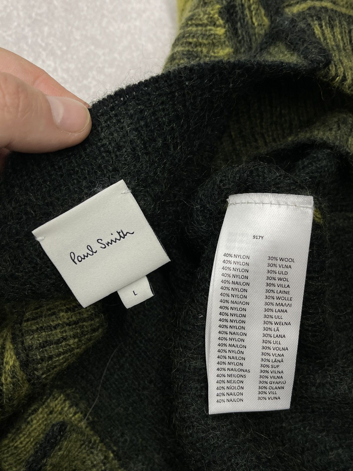 Paul Smith Mens Paul Smith Acid Wash Print Effect Wool Mohair Cardigan Green Size US L / EU 52-54 / 3 - 9 Thumbnail