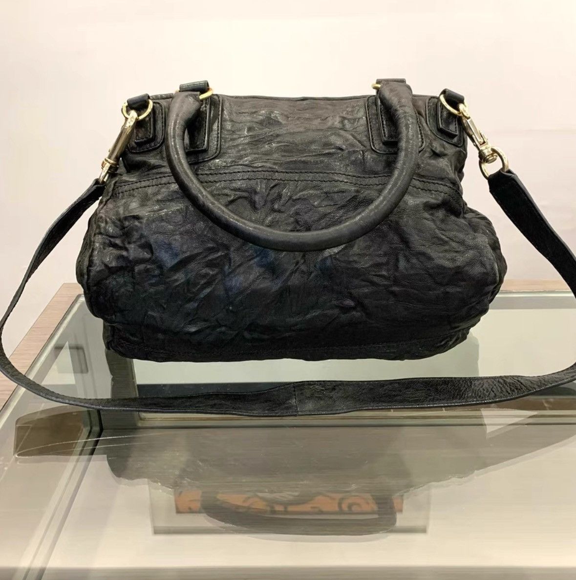 Givenchy Black and Gold Pandora Box Bag Medium, Lamb Leath