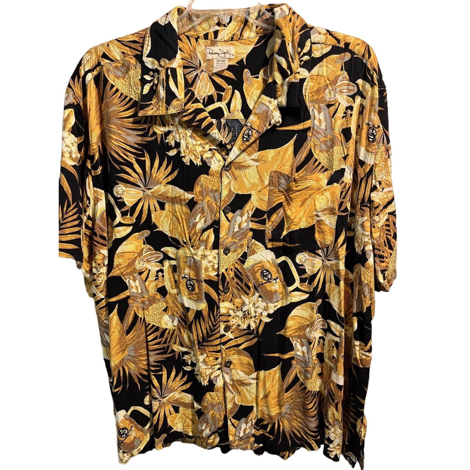 Panama Jack Panama Jack Men's 3XL Golden SS Button Rayon Hawaiian Shirt Size US XXL / EU 58 / 5 - 1 Thumbnail