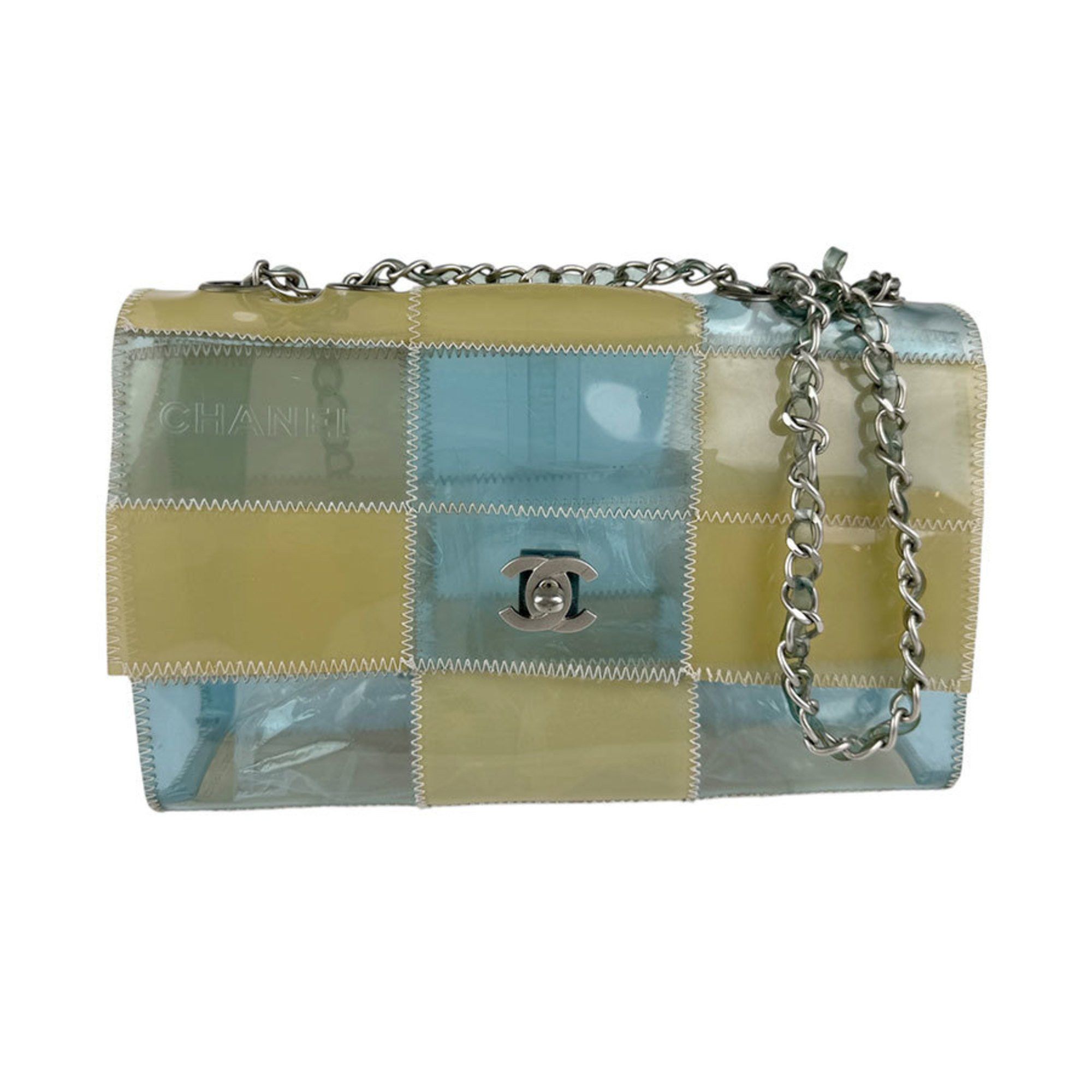 Chanel Shoulder Bag Beige X Blue Women's Z4918