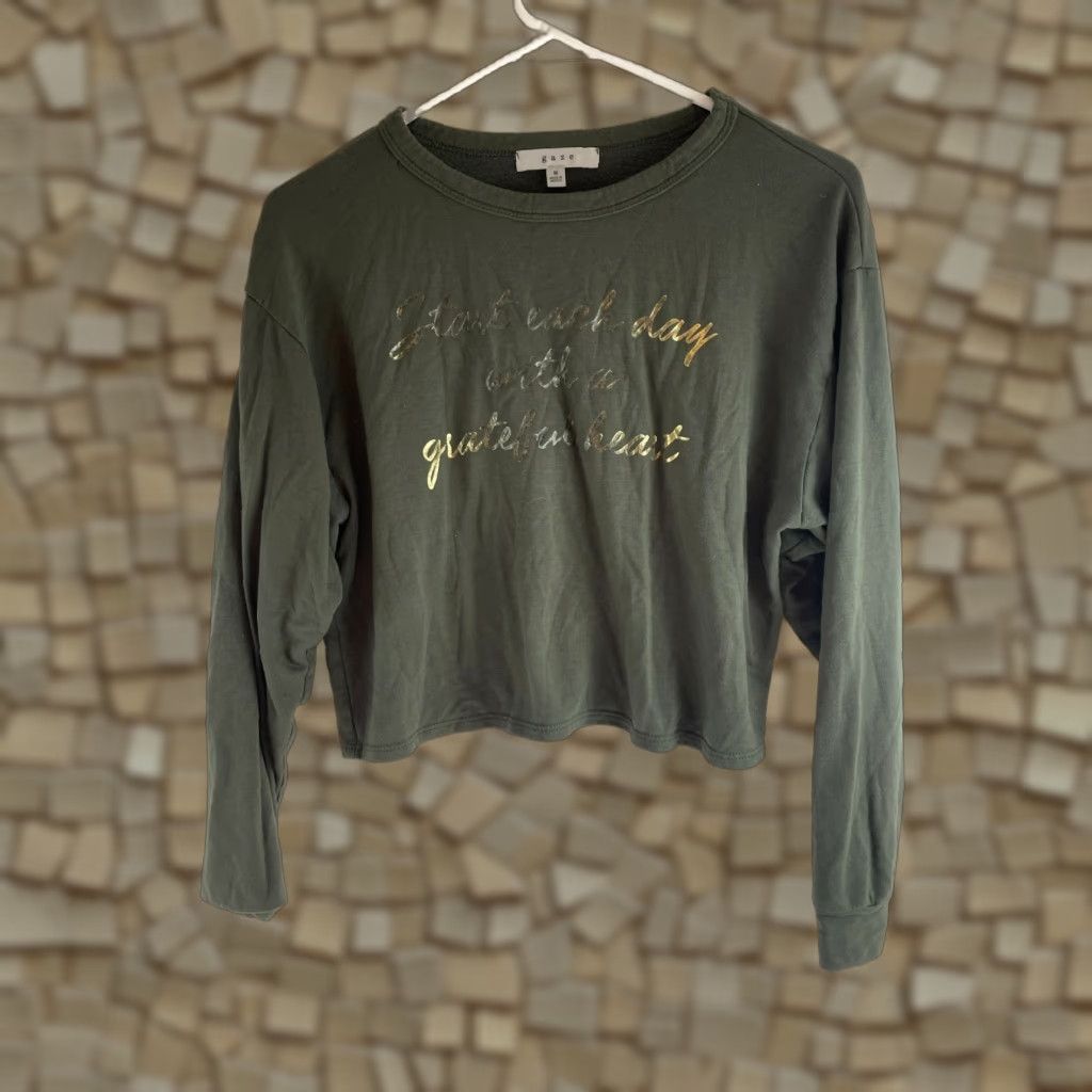 Vintage GAZE Cropped Top Womens Size M Green Start Each Day with a Grateful Heart Size M / US 6-8 / IT 42-44 - 1 Thumbnail