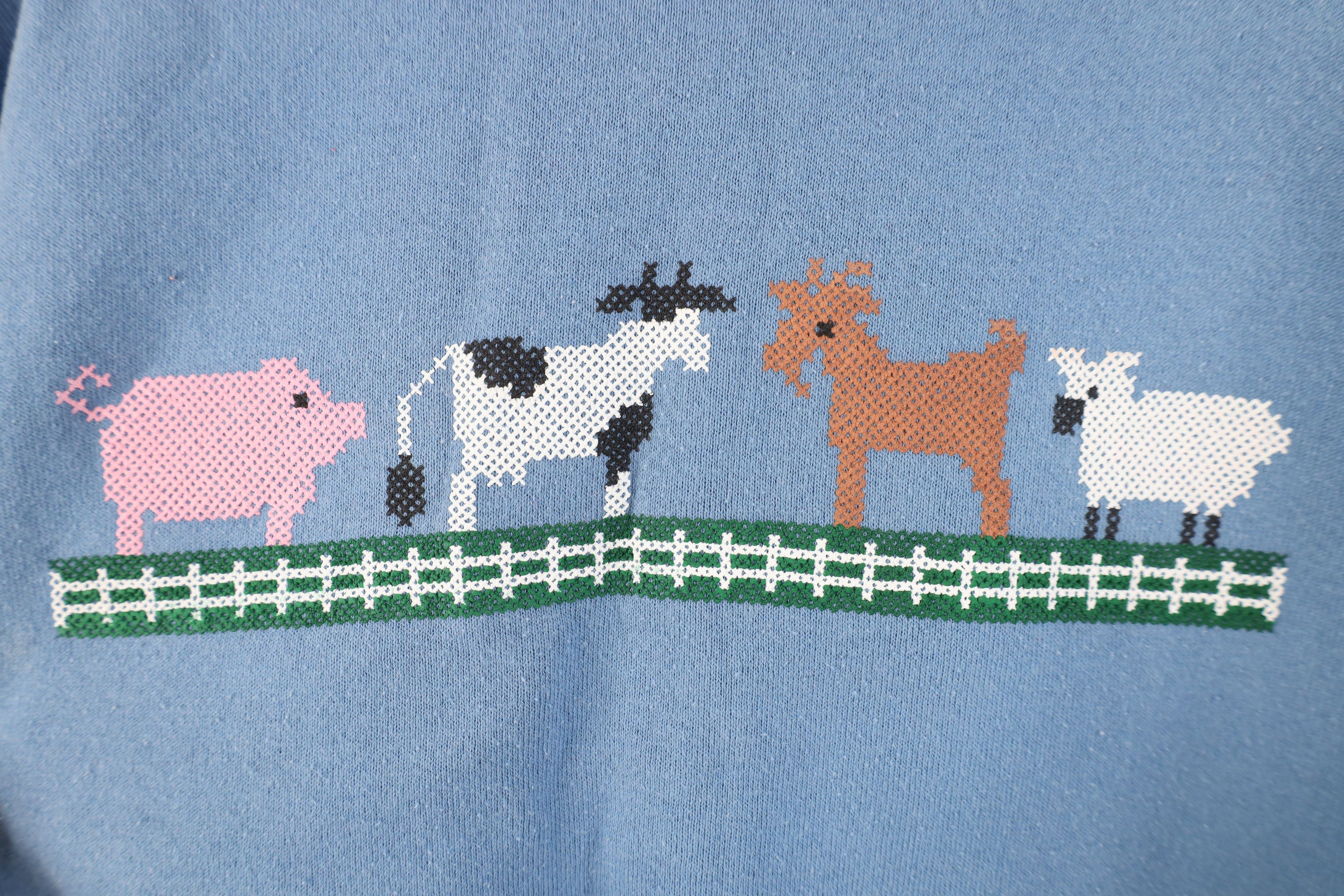Vintage Vintage 90s Streetwear Country Farmhouse Animals Sweatshirt Size L / US 10 / IT 46 - 12 Thumbnail
