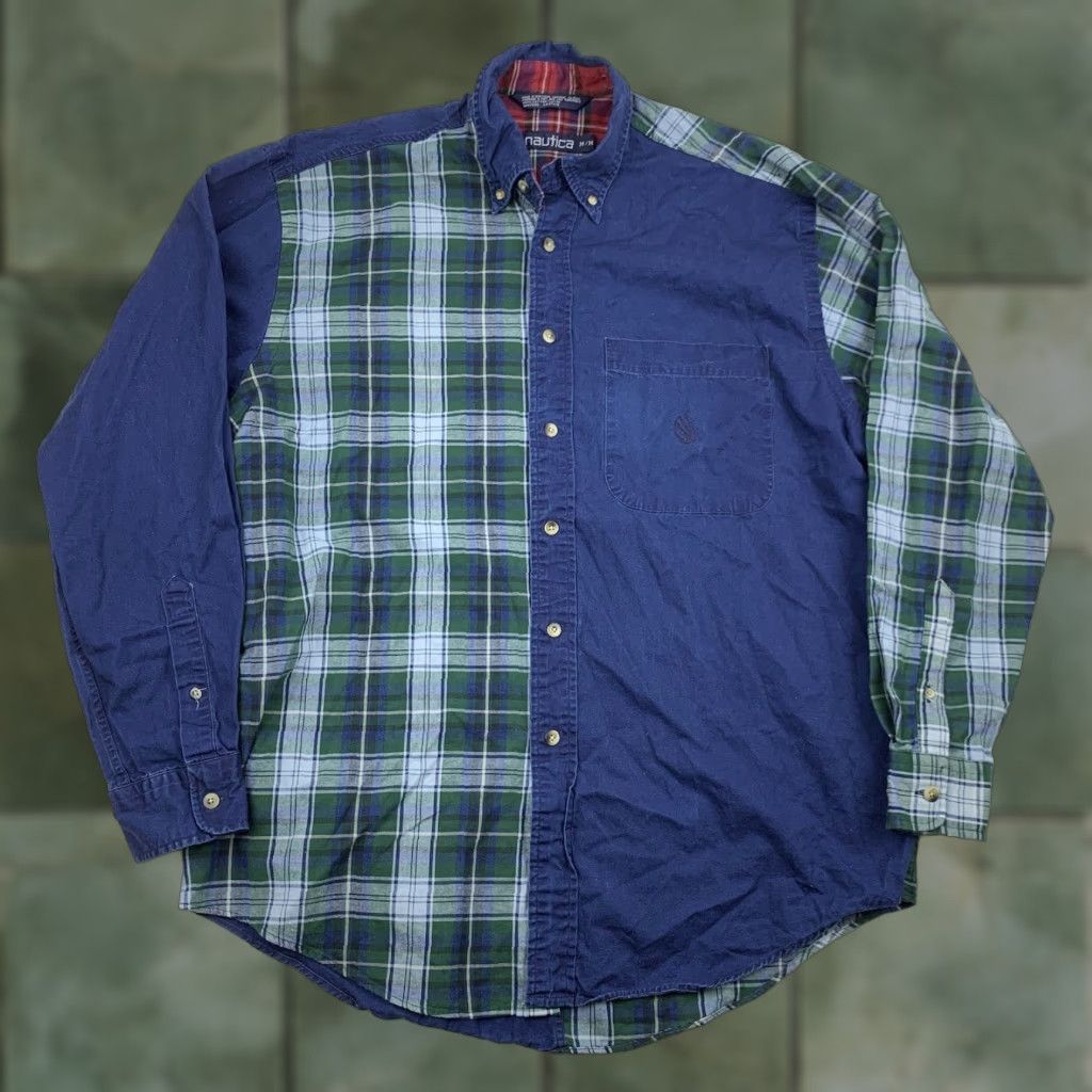 Nautica VINTAGE Nautica Button-Down Shirt Men Adult Medium Blue Plaid 90s Collared Cotton Shirt Size 40R - 1 Thumbnail