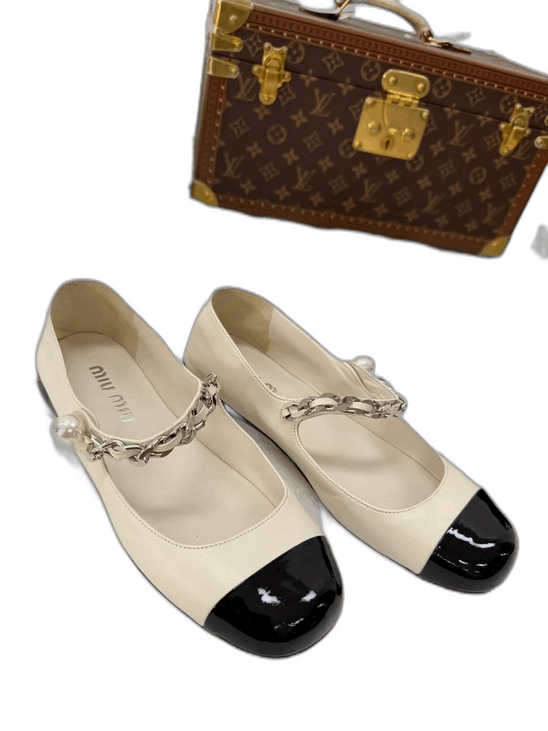 Prada Miu Miu Pearl Chain Flat Mary Jane Shoes-2506 Size US 8 / IT 38 - 1 Thumbnail