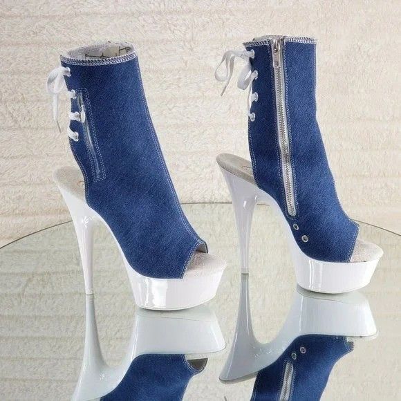 Other Size 8 Posh Denim White UV Platform High Heel Ankle Boots De Size US 8 / IT 38 - 1 Thumbnail