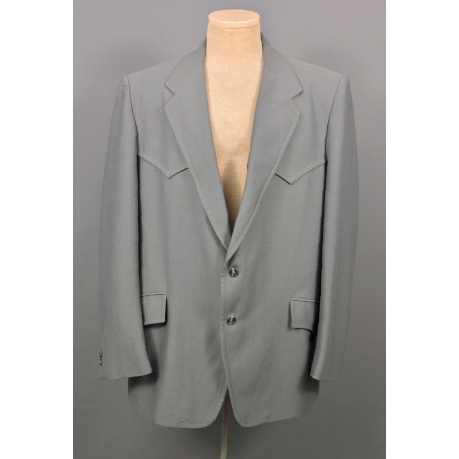 Vintage VINTAGE Men's VTG 70s Grey 2 PC Western Leisure Suit Sz L 1970s Disco Polyester Shirt Jacket Mens Size 42R - 3 Thumbnail