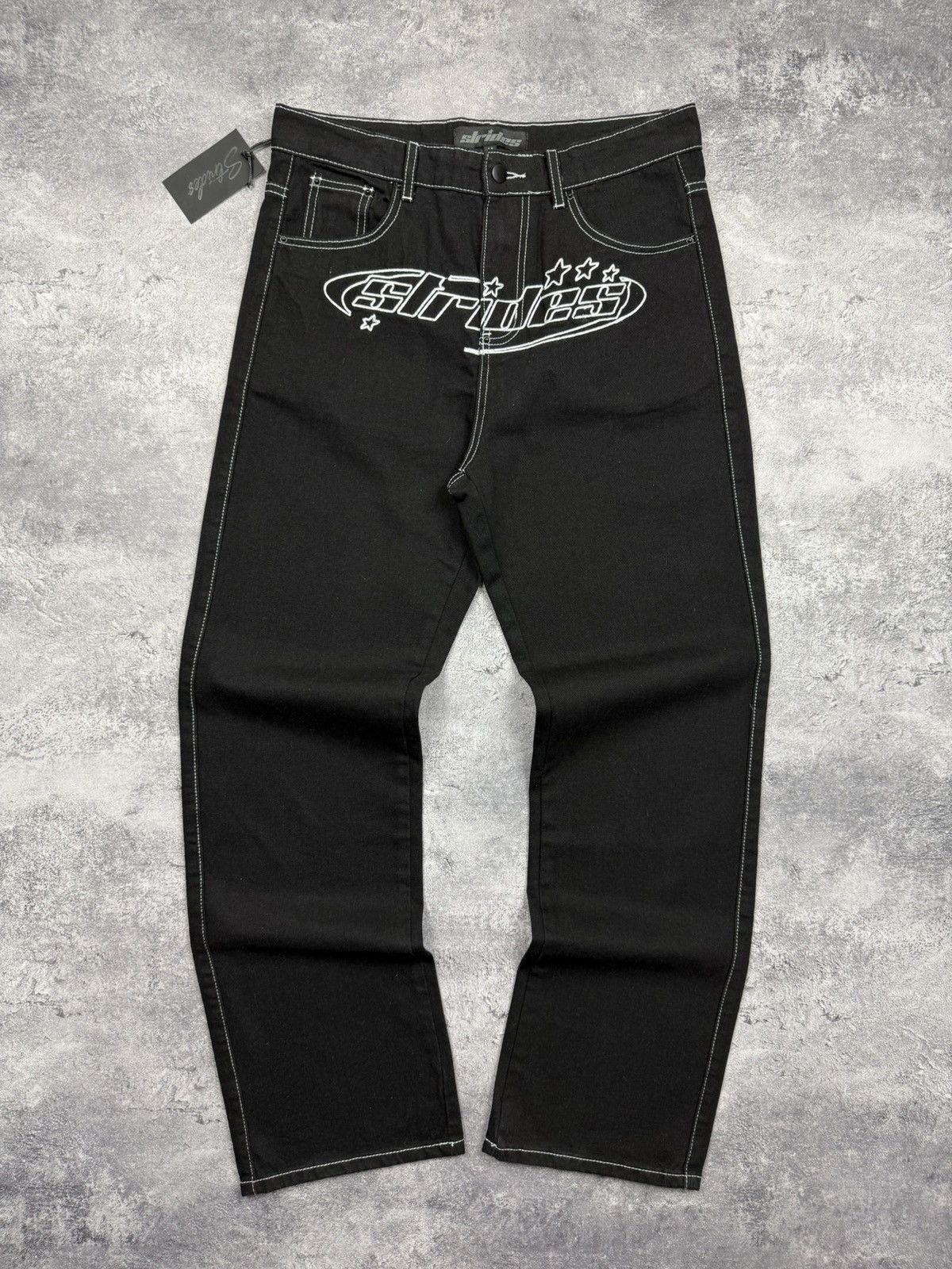 Japanese Brand Strides Baggy Jeans Denim Pants Black Y2K Skater Streetwear Size US 32 / EU 48 - 3 Thumbnail