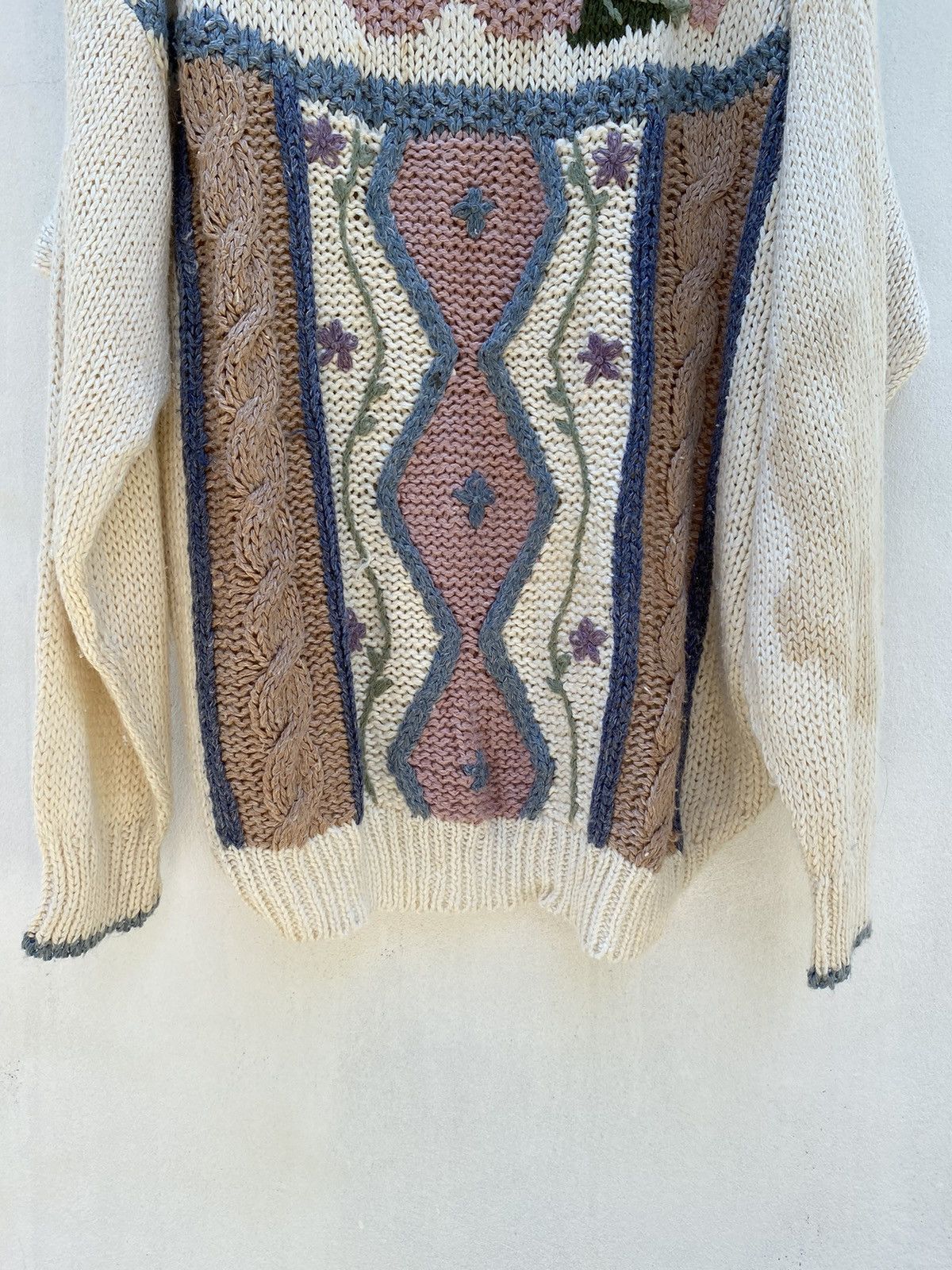 Designer × Vintage OBJECTIVES Floral Embroidery Knit Sweater Size XL / US 12-14 / IT 48-50 - 7 Thumbnail