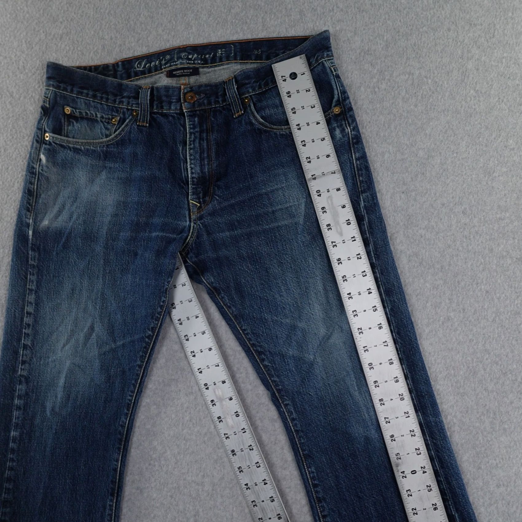 Levi's LEVI'S Jeans Mens 35 (35X29) Hesher Bootcut Blue Denim 5-Pocket USA Vintage Capita l E MADE IN USA Streetwear Activewear Size US 35 - 7 Thumbnail