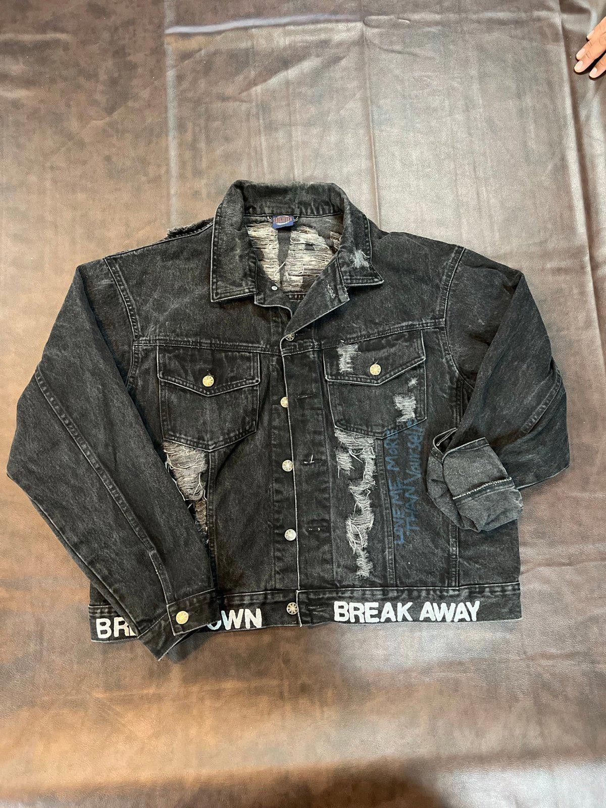 Designer Vintage Distressed Black Denim Jacket with Bold Graphics Size XXL / US 16-18 / IT 52-54 - 2 Thumbnail