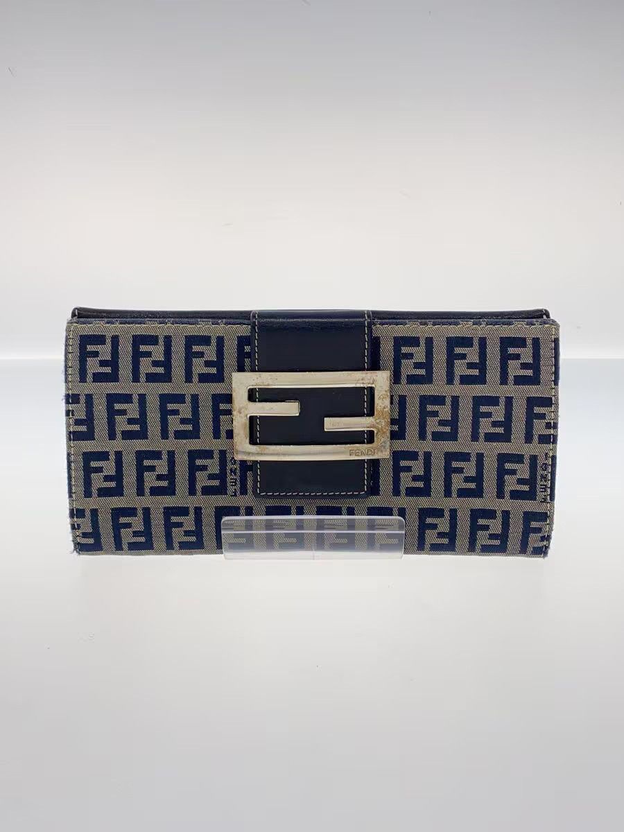 Fendi FF Plate Canvas W Hook Long Wallet Navy