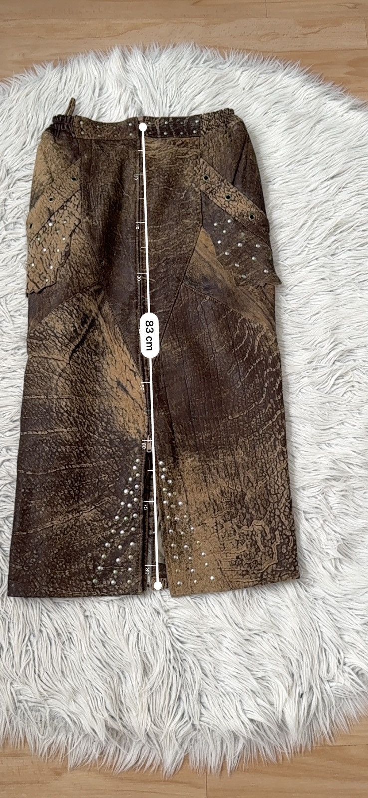 Other 100% leather skirt studs Patchwork Steampunk vintage slit M Size 27" / US 4 / IT 40 - 8 Thumbnail
