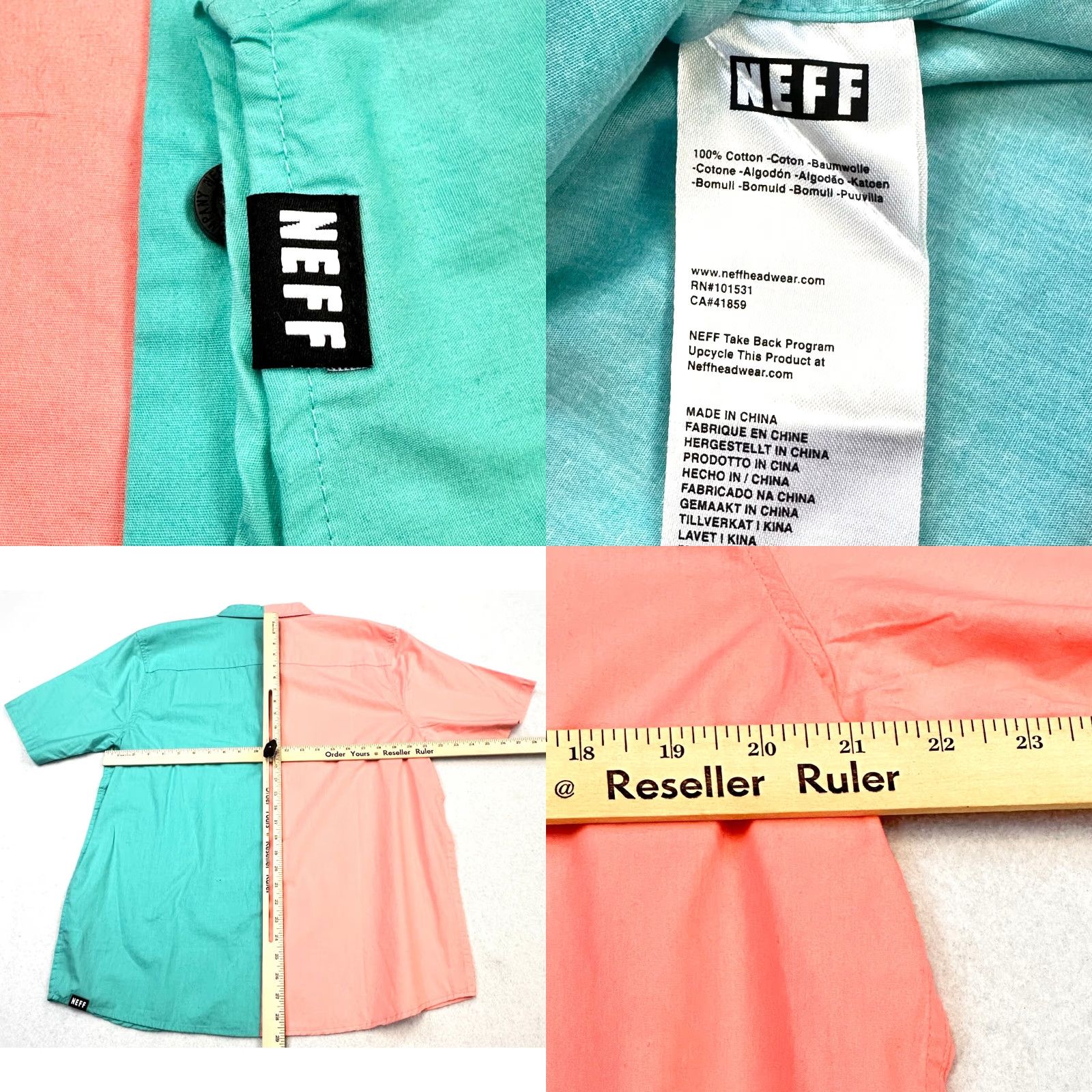 Disney Disney Neff Mickey Button-Down Short Sleeve Colorblock Shirt Mens L Pink Teal Aqua Multicolor 90s Theme Usa Cartoon Casual Hawaii Size US 33 - 8 Thumbnail