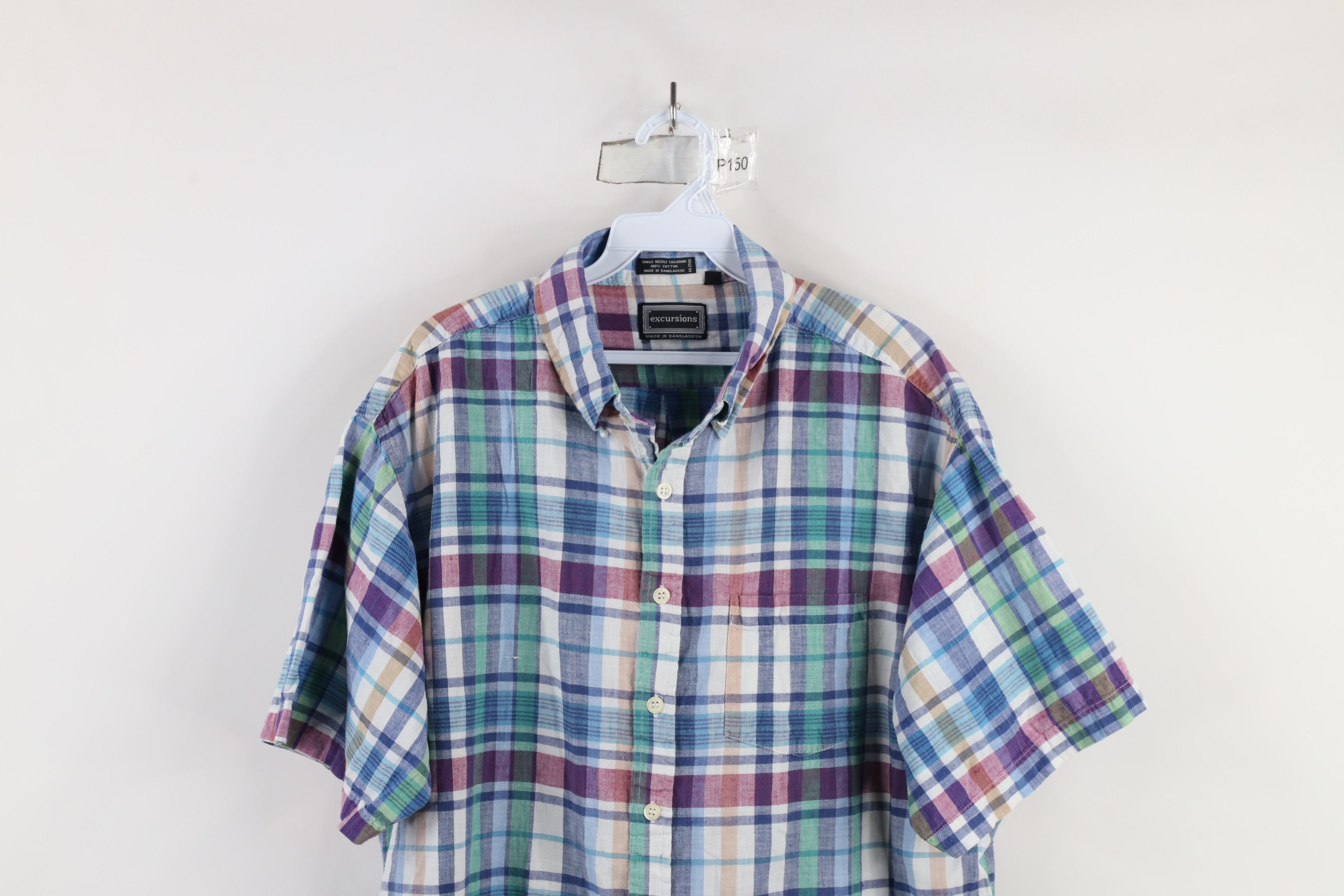 Vintage Vintage 90s Streetwear Needle Madras Plaid Button Down Shirt Size US XXL / EU 58 / 5 - 2 Thumbnail