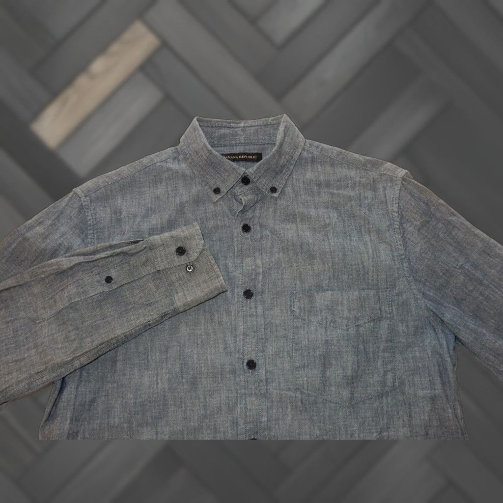 Banana Republic Banana Republic Shirt Button-Up Long Sleeve Men S Slim Blue Cotton Denim? Size US S / EU 44-46 / 1 - 1 Thumbnail
