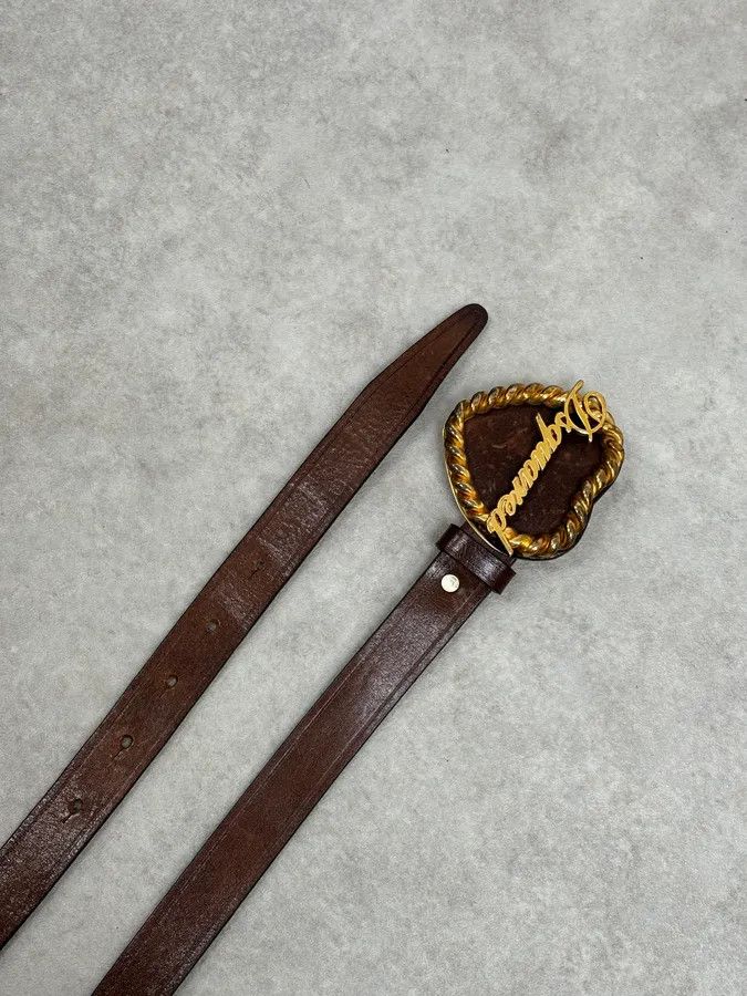 Dsquared2 2000s Dsquared2 Gold Logo Heart Buckle Brown Leather Belt Size ONE SIZE - 5 Thumbnail
