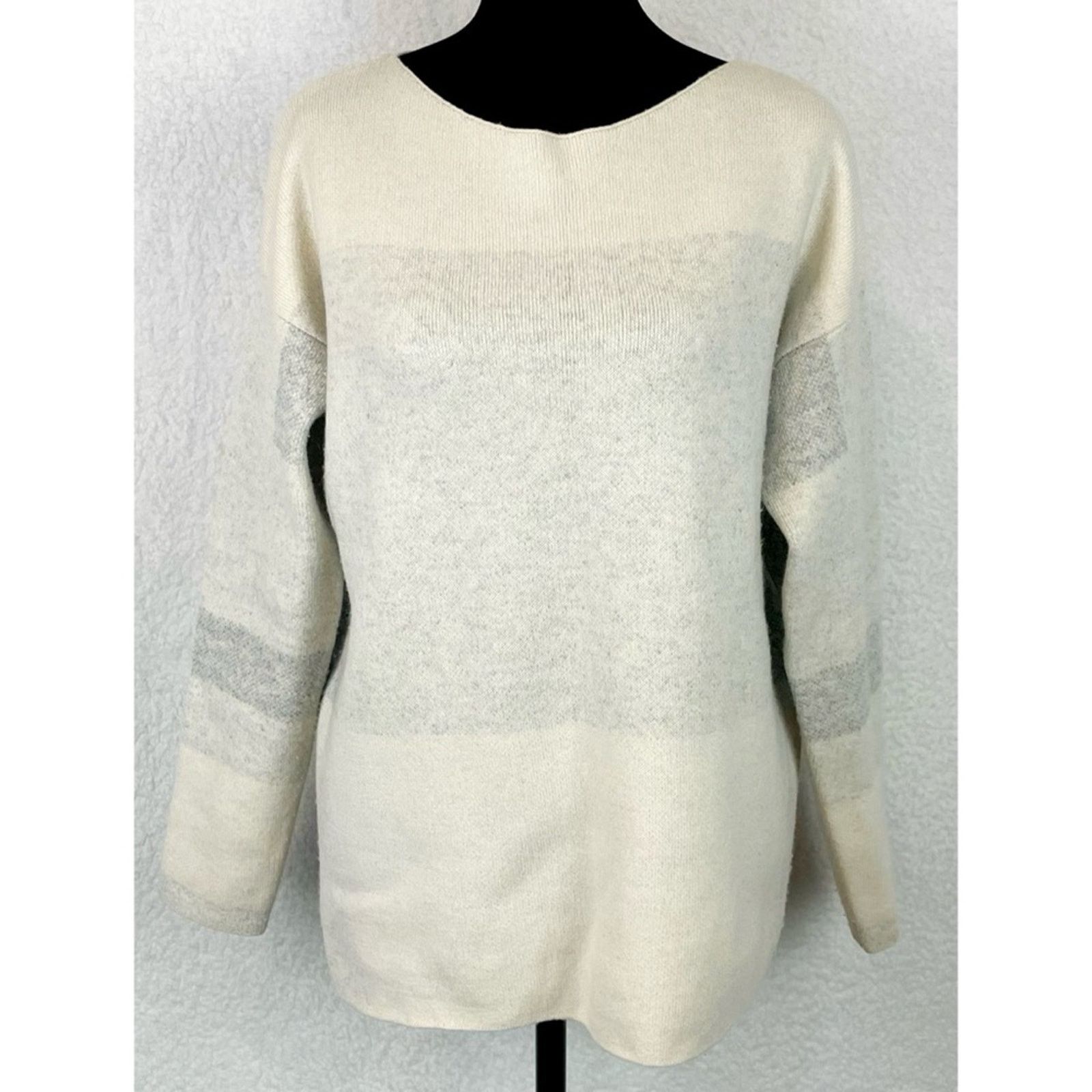 Vince VINCE • Cream/Grey Wool-Cashmere Oversized Knit Sweater Size XS / US 0-2 / IT 36-38 - 3 Thumbnail