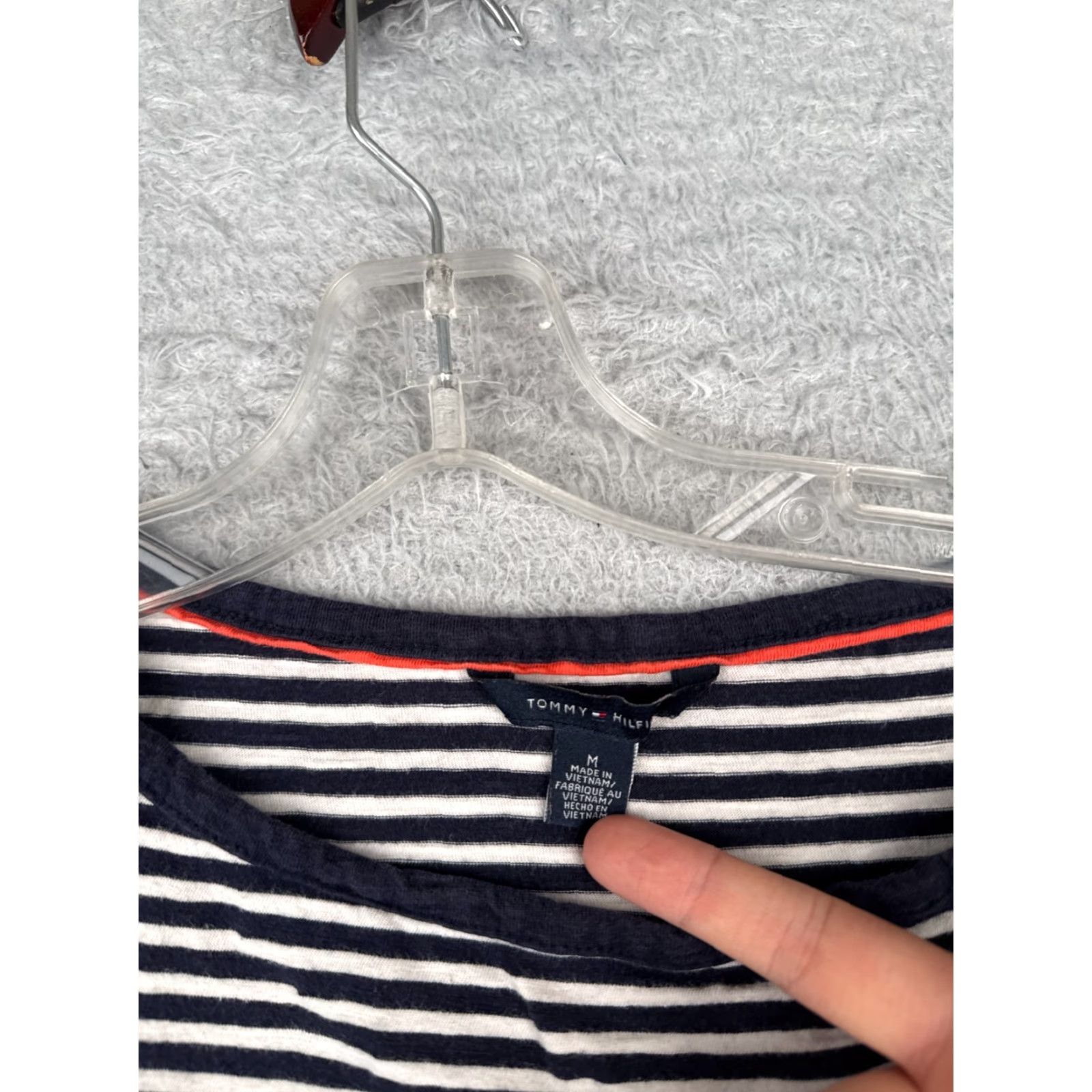 Tommy Hilfiger VINTAGE Tommy Hilfiger Shirt Women Medium Blue Orange Stripe Long Sleeve Crew Cotton Size M / US 6-8 / IT 42-44 - 6 Thumbnail