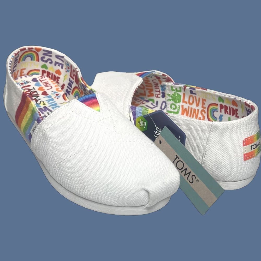 Toms TOMS Alpargatas Slip-On Pride Rainbow White Canvas Women’s Flat Shoes 7 M Size US 5 / IT 35 - 1 Thumbnail