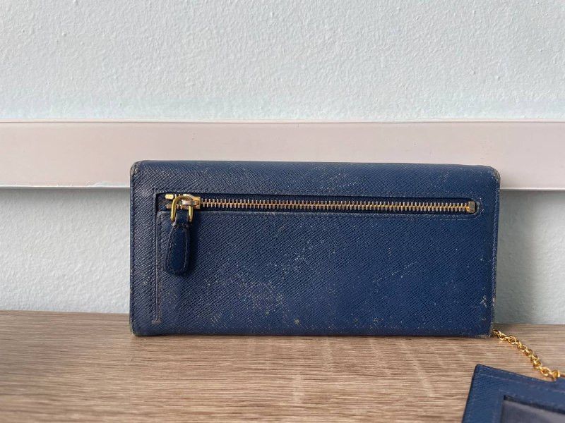 Prada PRADA Blue Saffiano Leather Continental Textured Long Wallet Size ONE SIZE - 5 Thumbnail