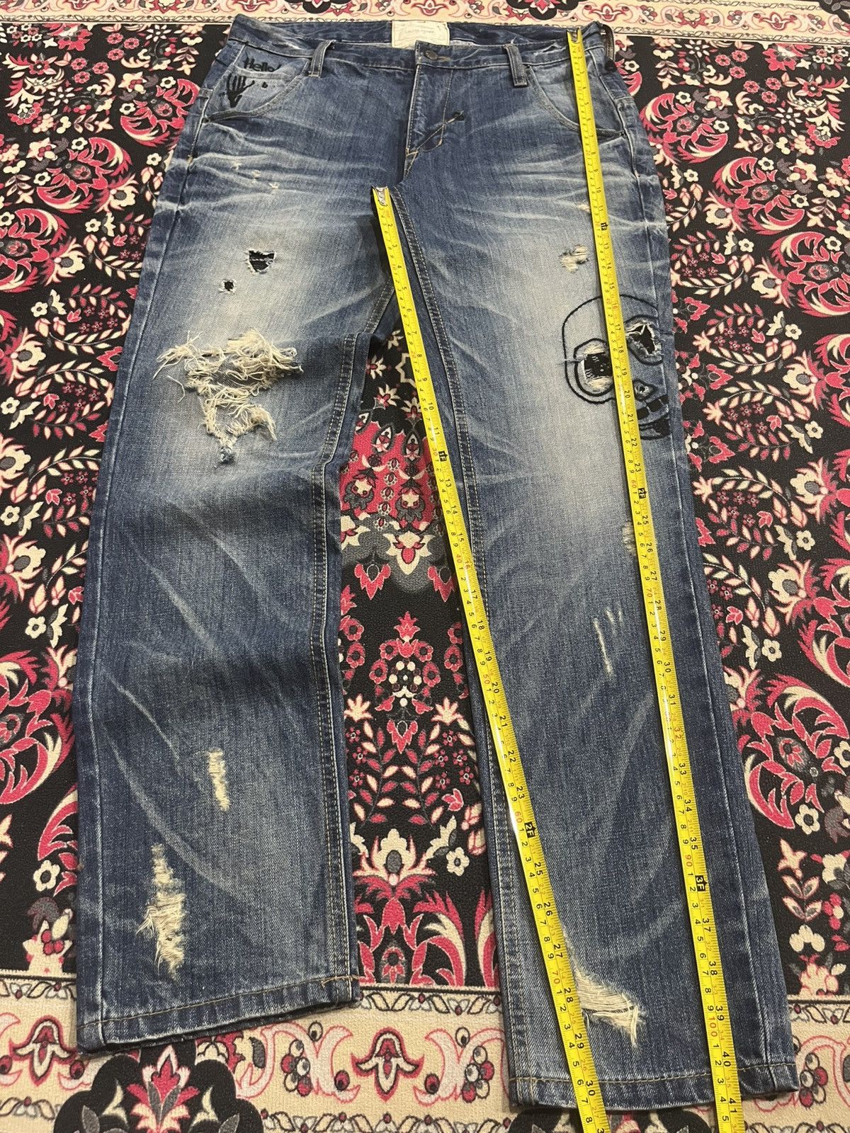 Hysteric Glamour Vintage Lolita “Doodles Skull” Distressed Blue Washed Jeans Size US 32 / EU 48 - 16 Thumbnail