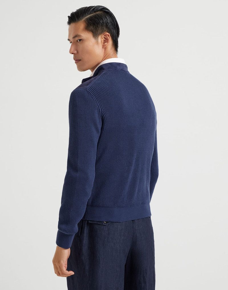 Brunello Cucinelli o1la1rc1a0326 Suede Bomber Jacket in Blue Size US L / EU 52-54 / 3 - 2 Thumbnail