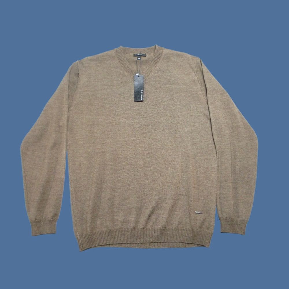 Vintage Codice Sweater Mens Long Sleeve Brown Knit Merino Wool V-Neck Pullover Regular 52 L Winter Casual Workwear Size US L / EU 52-54 / 3 - 1 Thumbnail