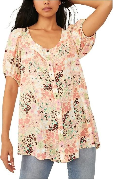Free People Free People Floral Callie Tunic Button Top ( L ) Size L / US 10 / IT 46 - 1 Thumbnail