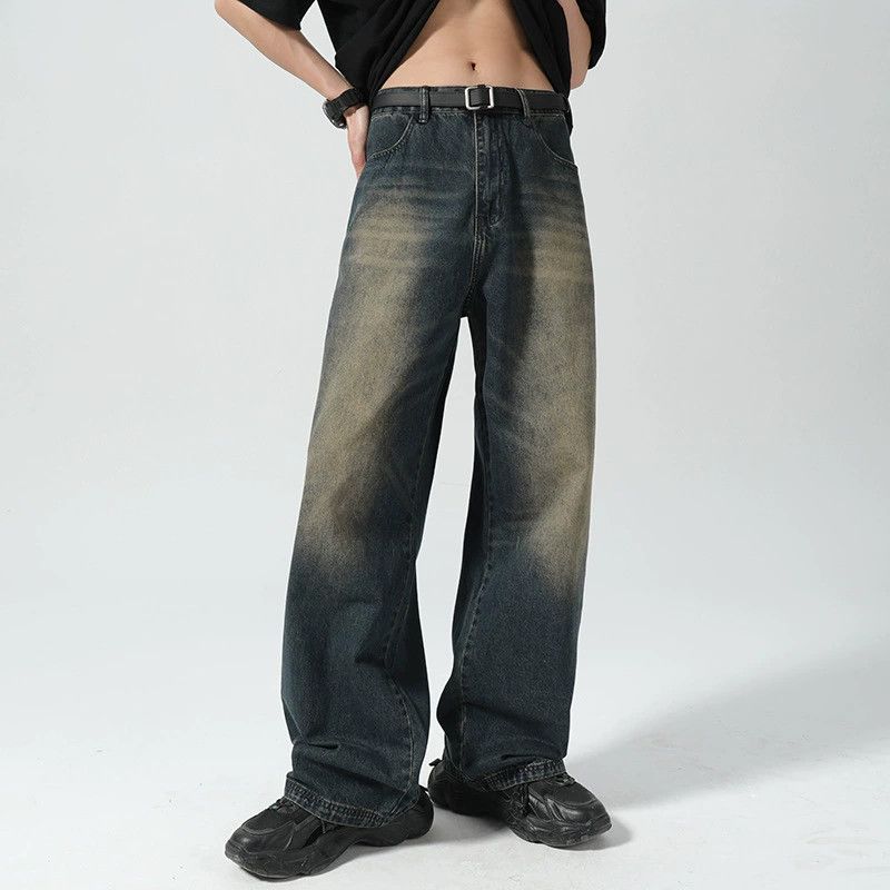 Japanese retro street loose retro distressed jeans