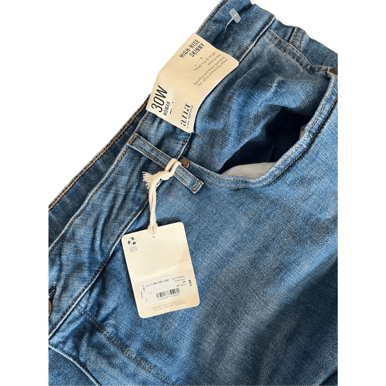 Other a.n.a. High Rise Skinny Split Hem Stretch Blue Jeans 30W NWT Size 42" / US 20 - 2 Thumbnail