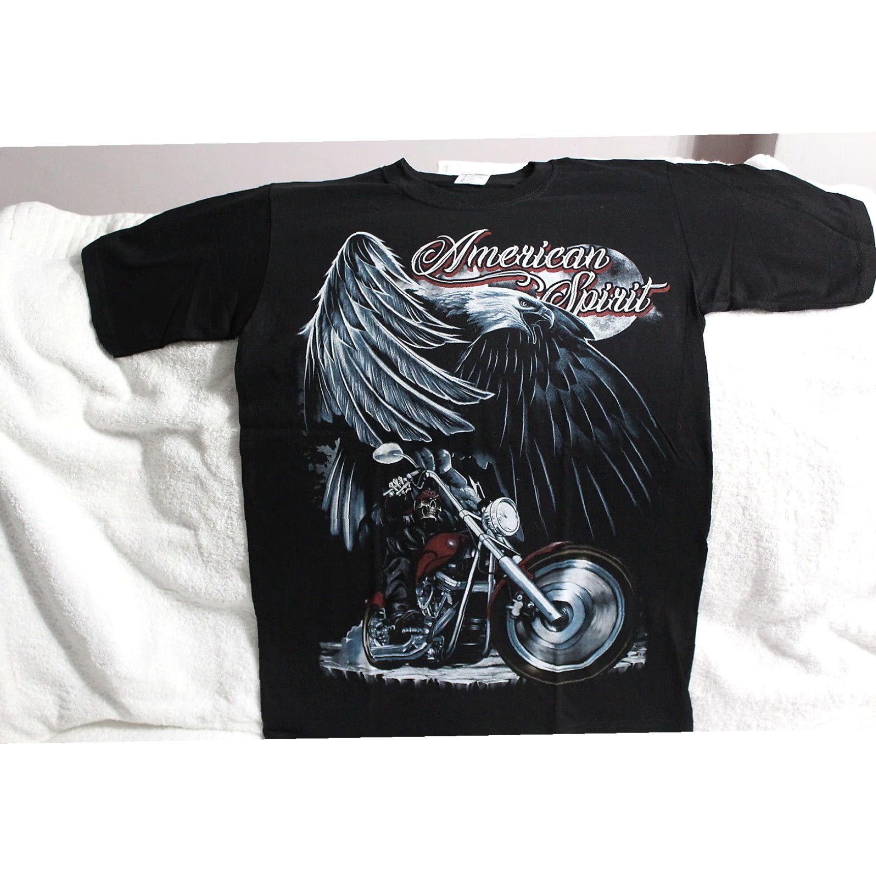 Vintage American Spirit Mens Black Motorcycle Skeleton Eagle T Shirt Size US XL / EU 56 / 4 - 1 Thumbnail