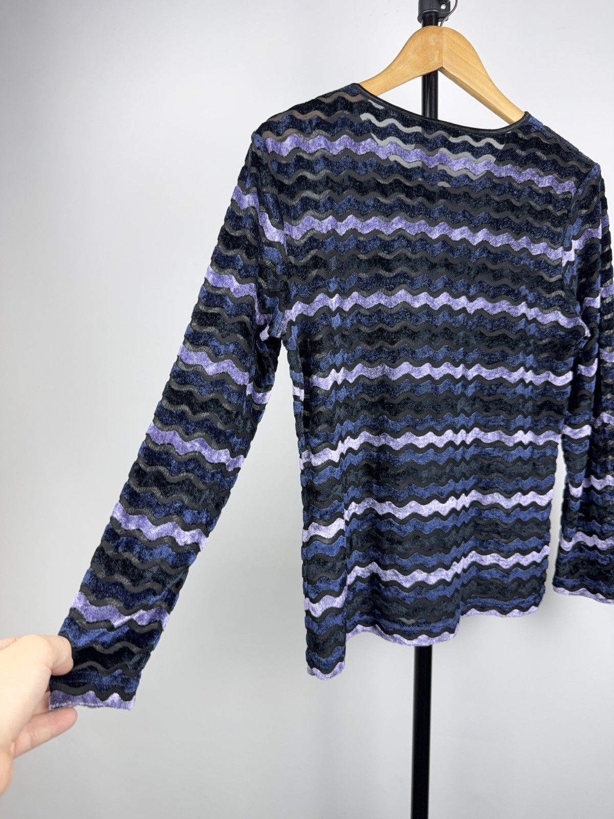 Japanese Brand Avant Garde 90s Y2K Mesh Wave Longsleeve Purple Grunge Top Size M / US 6-8 / IT 42-44 - 11 Thumbnail