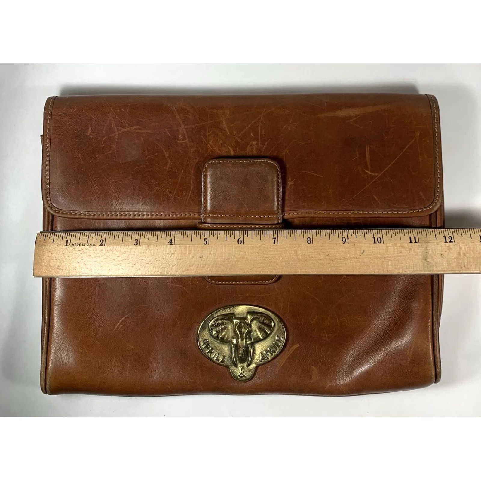 Vintage Aprile & Aprile Brown Leather Handbag Elephant Emblem Medium Clutch Womens Size ONE SIZE - 2 Thumbnail