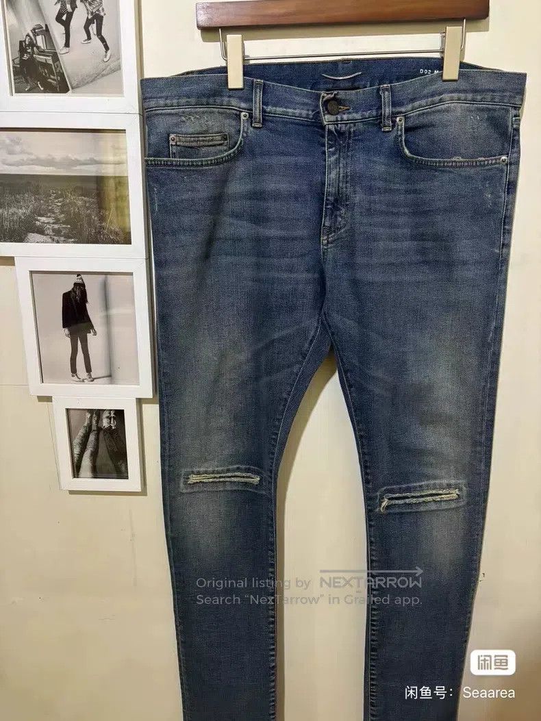 Saint Laurent Paris Saint Laurent Paris Blue Destroyed Washed Stitched Ripped Size US 34 / EU 50 - 1 Thumbnail