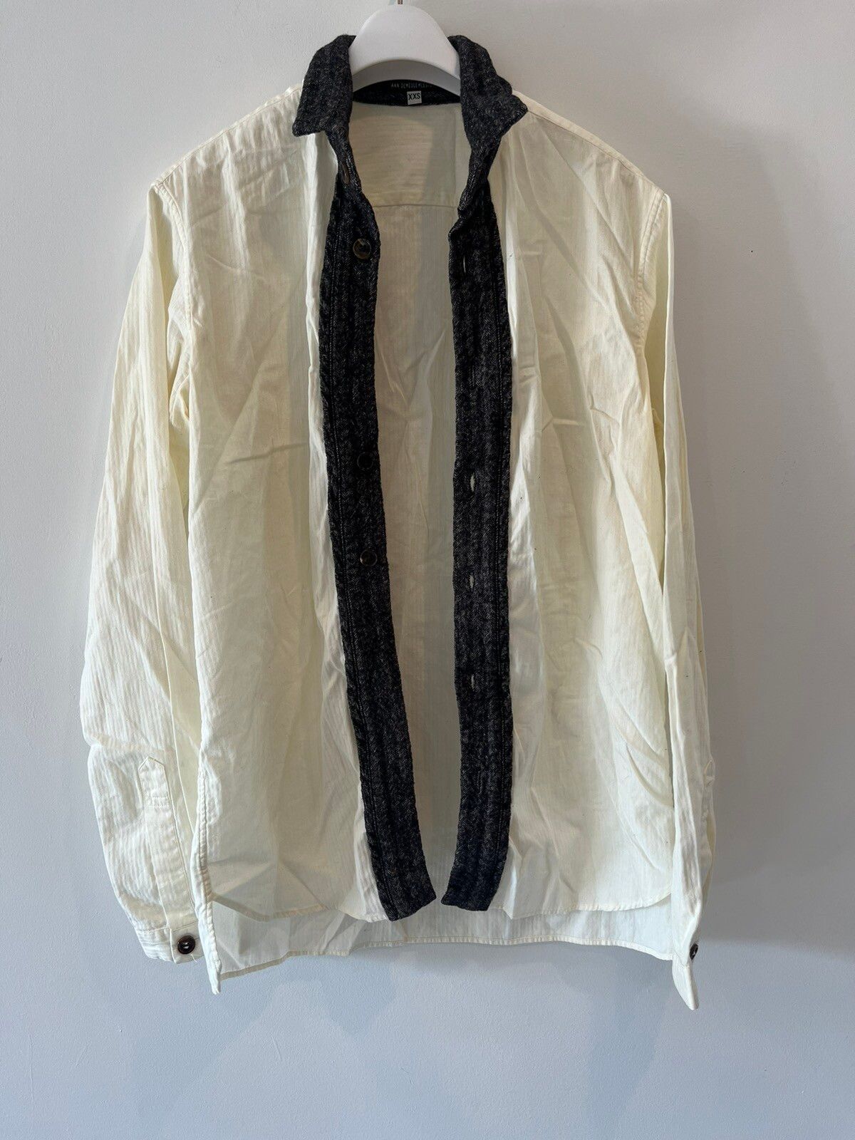 Pre-owned Ann Demeulemeester Striped Wool Placket Shirt In White