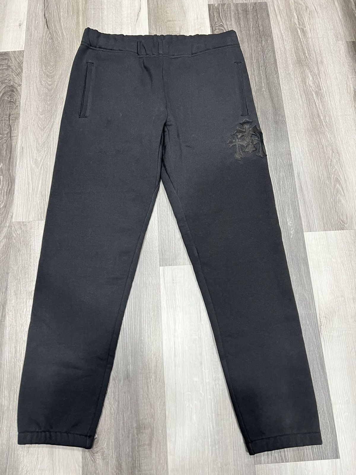 image of Chrome Hearts Black Paperjam Triple Cross Patch Sweatpants, Men's (Size 34)