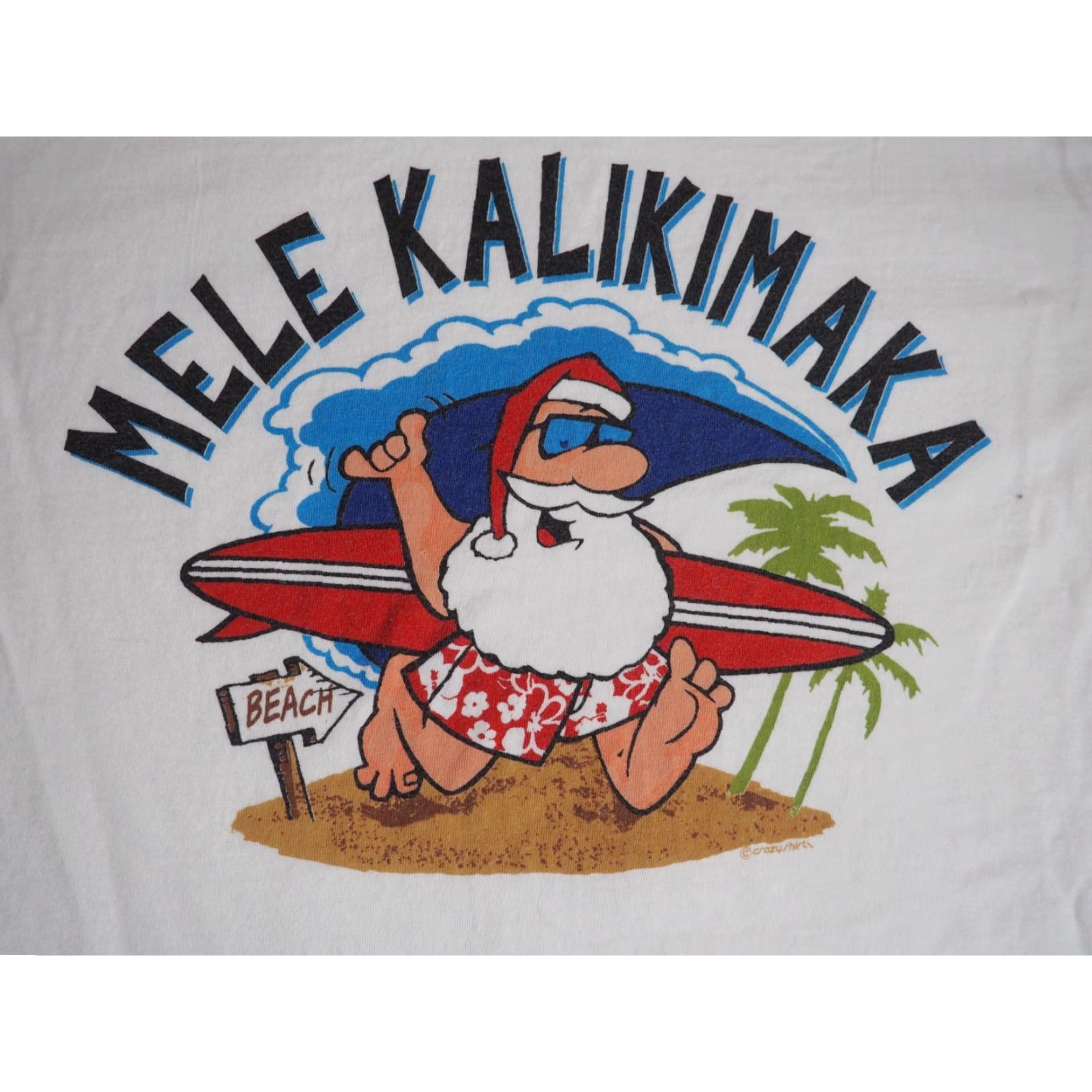 Vintage VTG Crazy Shirts Hawaii Mele Kalikimaka Santa Beach White Tee T-Shirt S Mens Short Sleeve Crew Neck Logo Graphic Print All Seasons Vintage Size US S / EU 44-46 / 1 - 6 Thumbnail