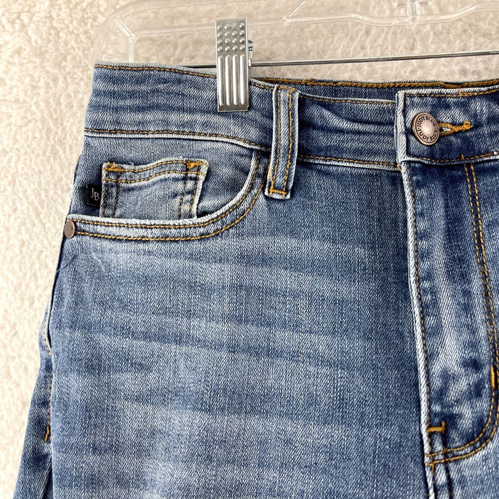 Denime Judy Blue Flare Jeans Womens Size 27 Blue Denim High-Rise Frayed Hem Casual Jeans Womens Regular Blue 27in Inseam 27.5in Light Wash Size 27" / US 4 / IT 40 - 4 Thumbnail