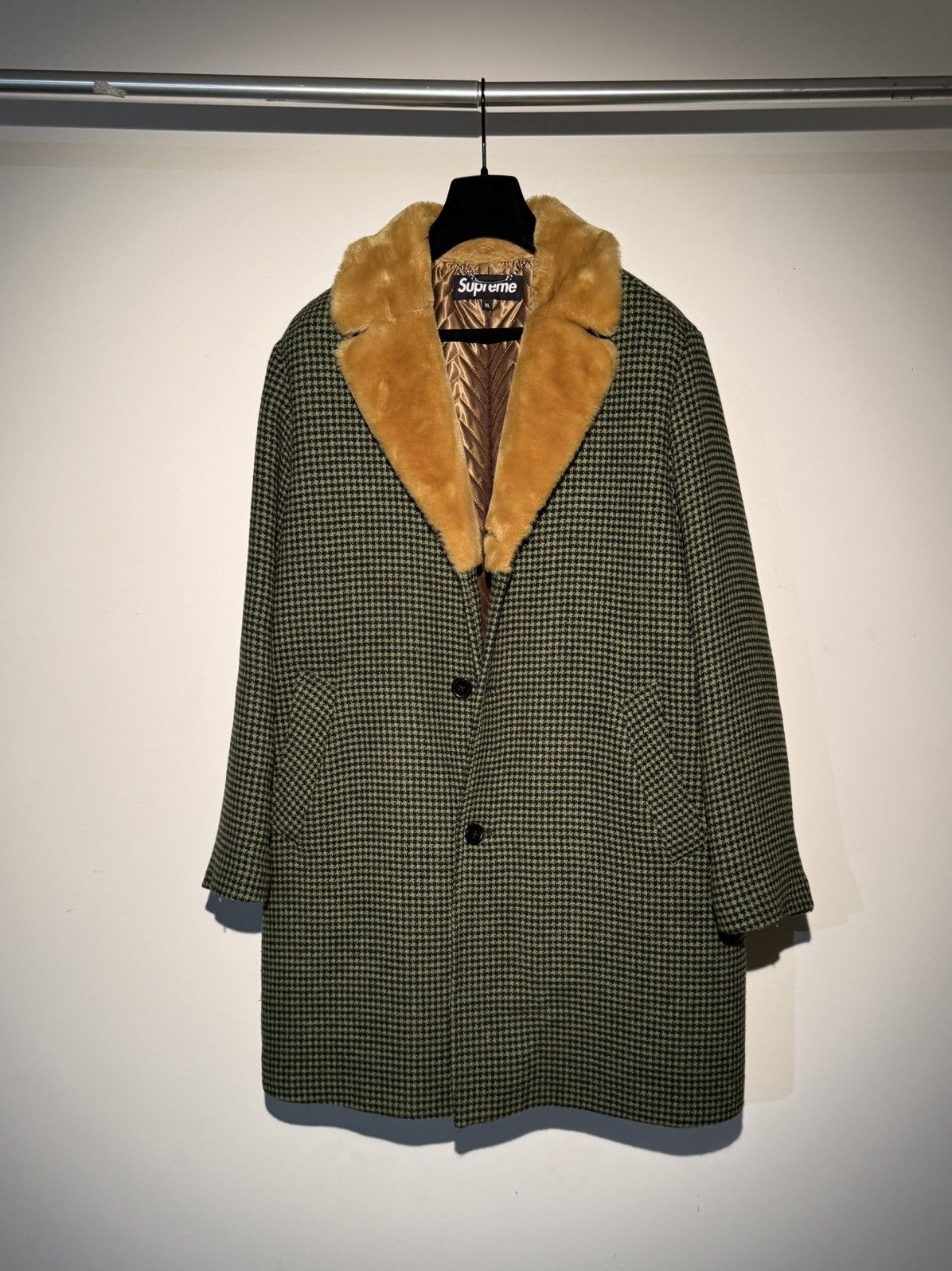 Supreme Supreme Fur Collar Car Coat Green Houndstooth Size US XL / EU 56 / 4 - 12 Thumbnail