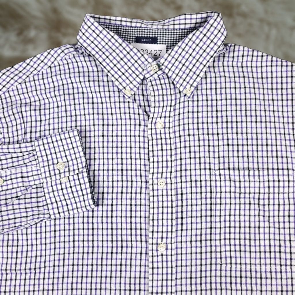 Tommy Hilfiger Tommy Hilfiger Dress Shirt Mens 17 Purple Check Button-Down Long Sleeve, 100% Cotton, Casual & Formal Ready, Regular Fit, Vintage? No Size 46R - 1 Thumbnail