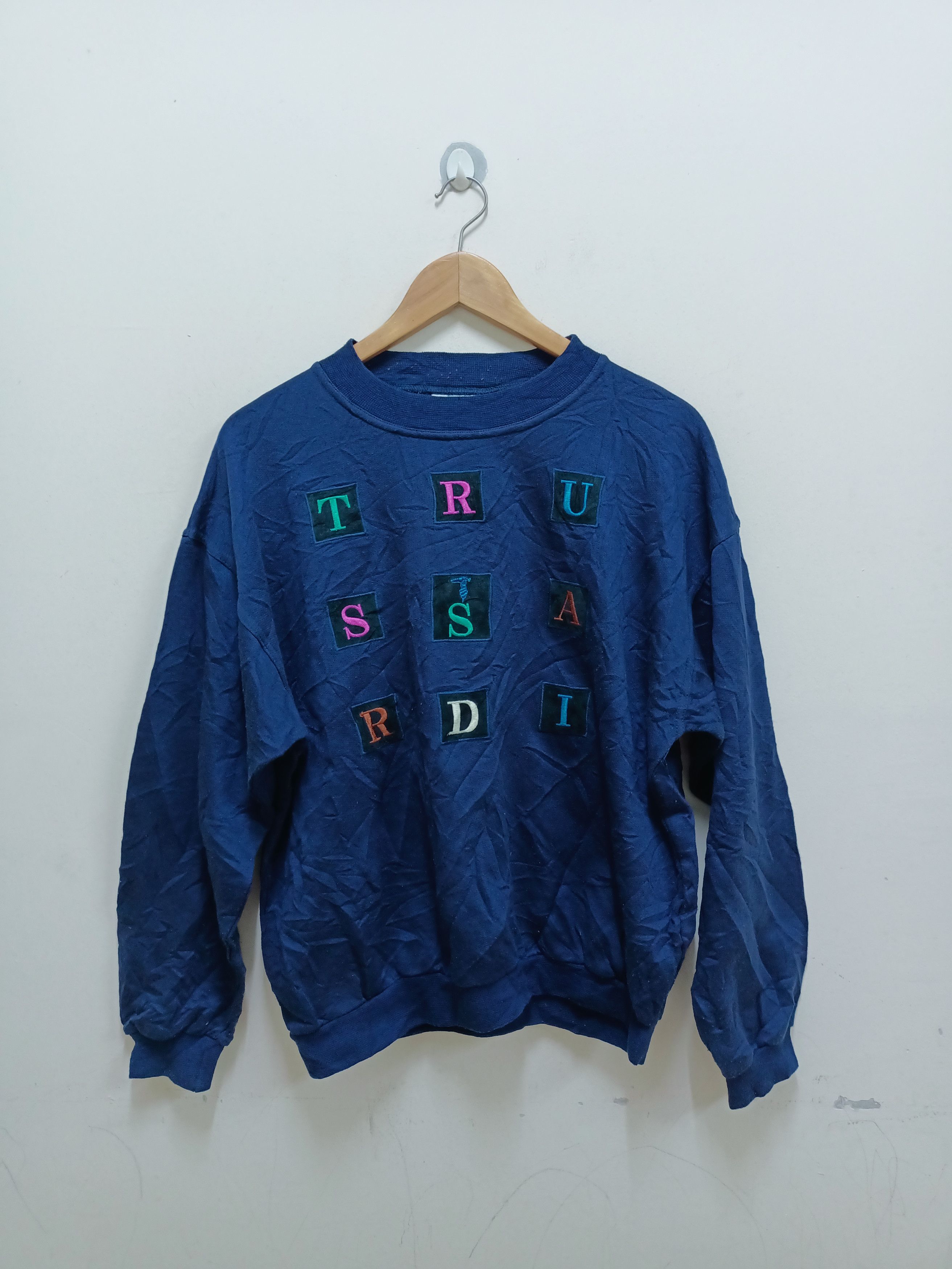 image of Italian Designers x Trussardi Vintage Trussardi Made In Italy Sweatshirts in Dark Blue (Size Large)