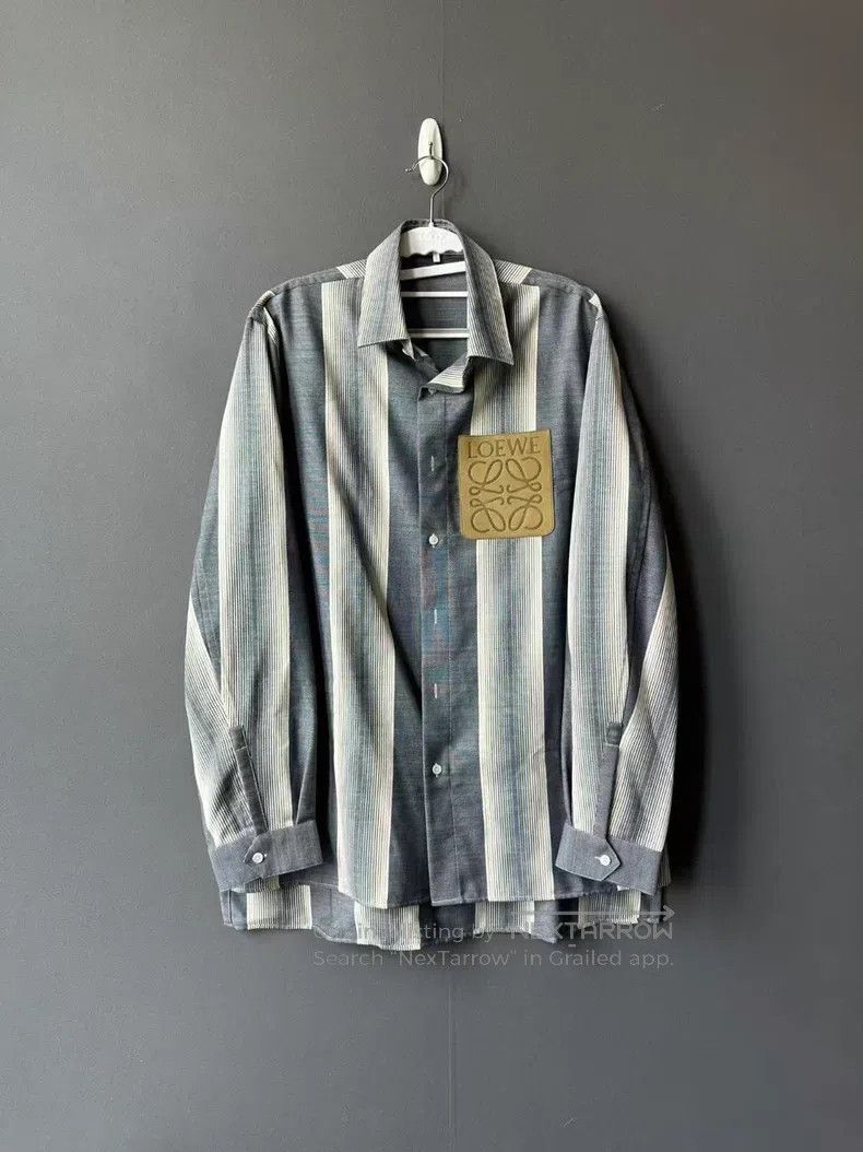 Loewe Loewe Striped Leather Patch Wool Shirt Size S / US 4 / IT 40 - 1 Thumbnail