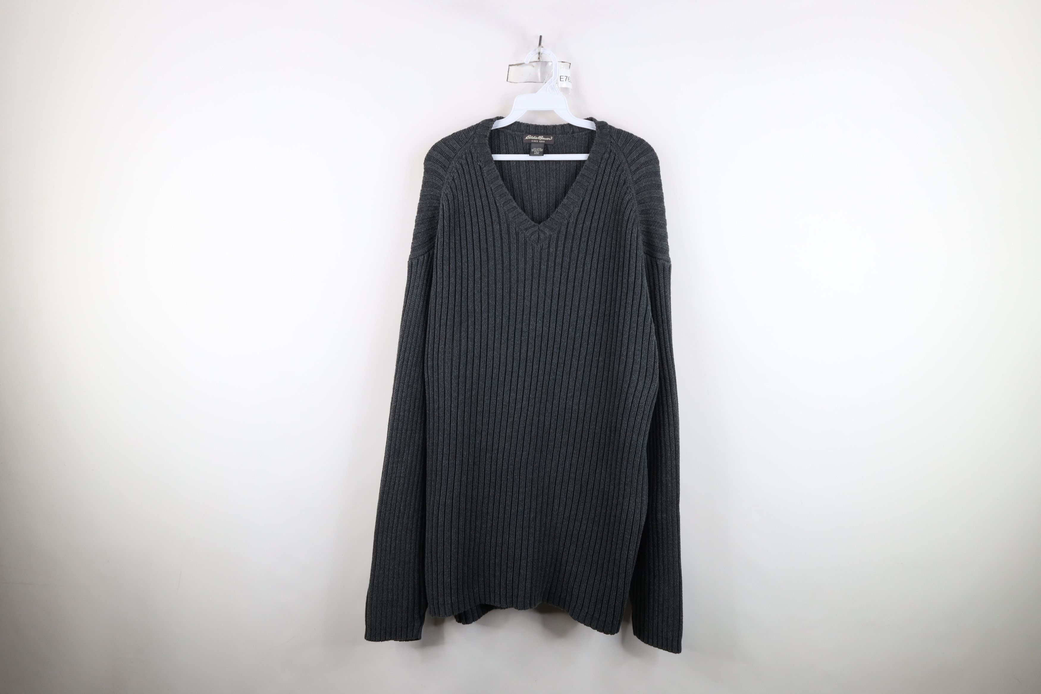 Vintage 90s Eddie Bauer Cotton Ribbed Knit Sweater Gray