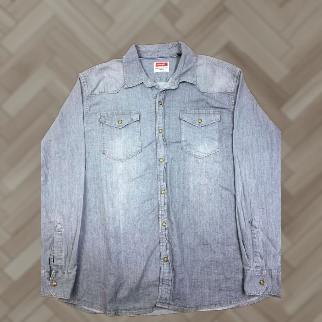 Wrangler Wrangler Button-Up Shirt Pearl Snap XL Gray Long Sleeve Pockets #6855 Size US XL / EU 56 / 4 - 1 Thumbnail