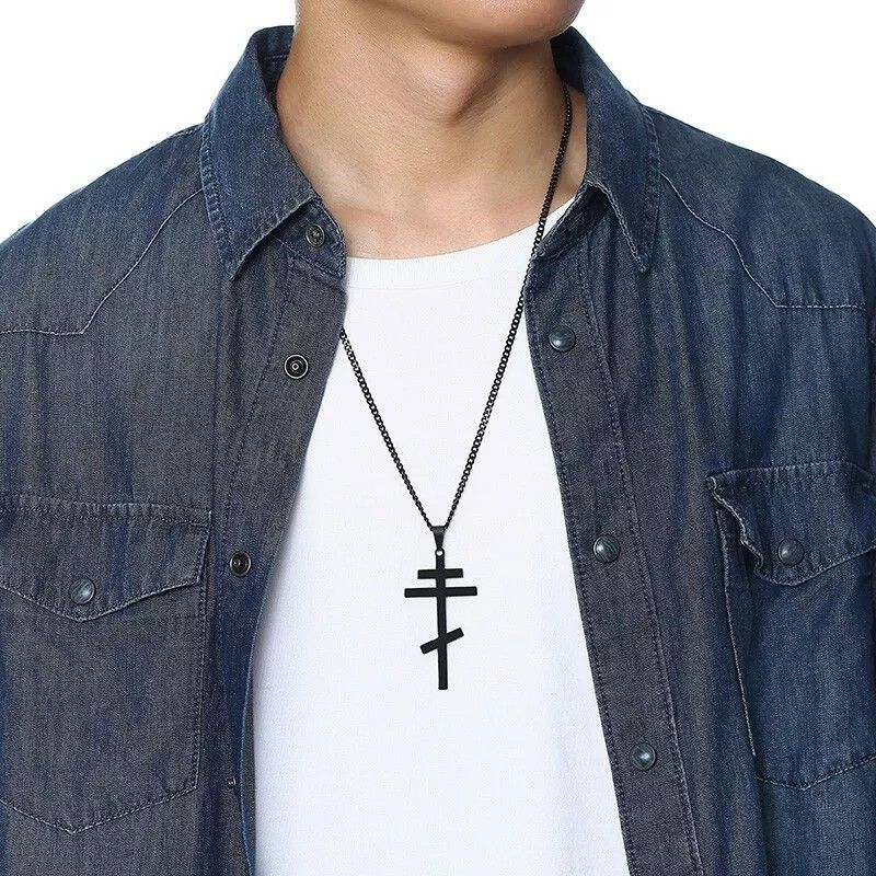 Other Black Cross Necklace Eastern Orthodox Stainless Steel Size ONE SIZE - 5 Thumbnail