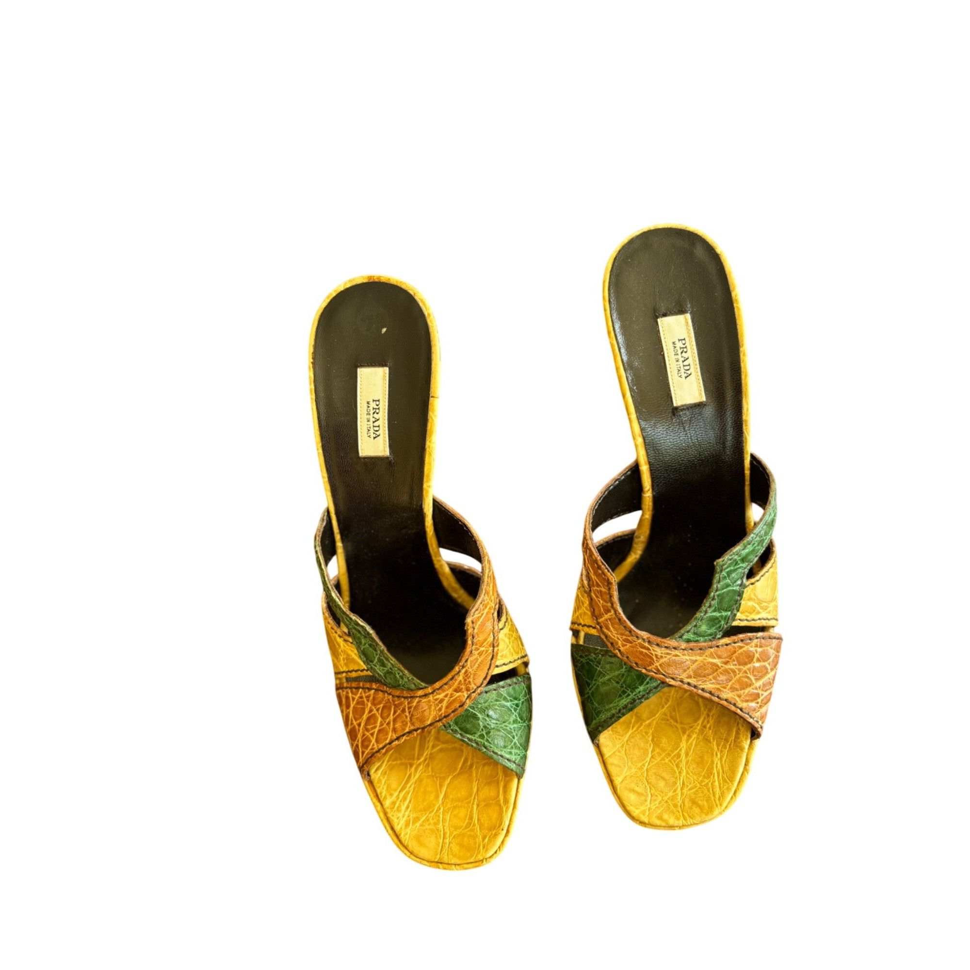 Prada Prada Cocco Lucido Crocodile Platform Mules 5" Heels Yellow Size US 9 / IT 39 - 1 Thumbnail
