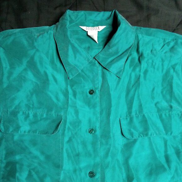 Vintage Vintage Selecca Silk Button Shirt Teal Size XXL / US 16-18 / IT 52-54 - 1 Thumbnail